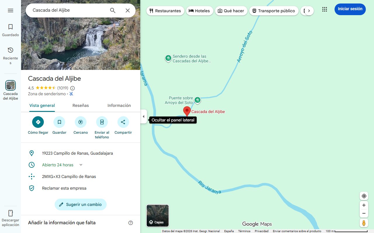 Mapa de Cascada del Aljibe: saltos en cadena con 12 metros de altura - EscapadaRural