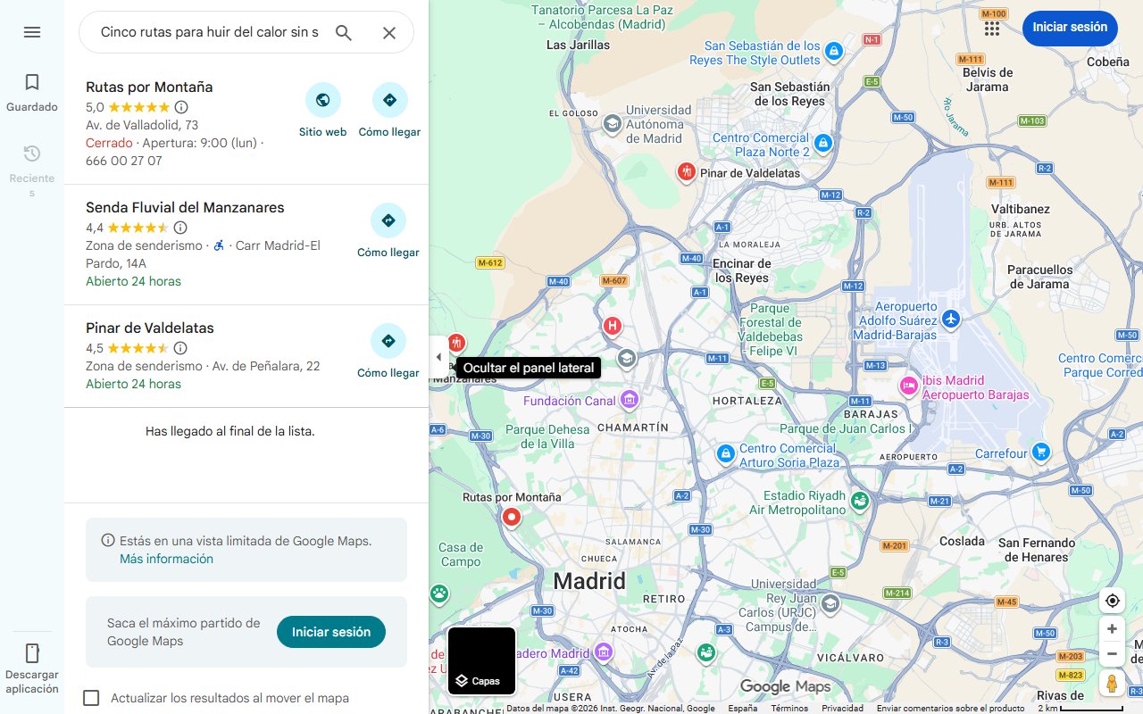 Mapa de Cinco rutas para huir del calor sin salir de Madrid: arroyos, cascadas, piscinas y jacuzzis naturales