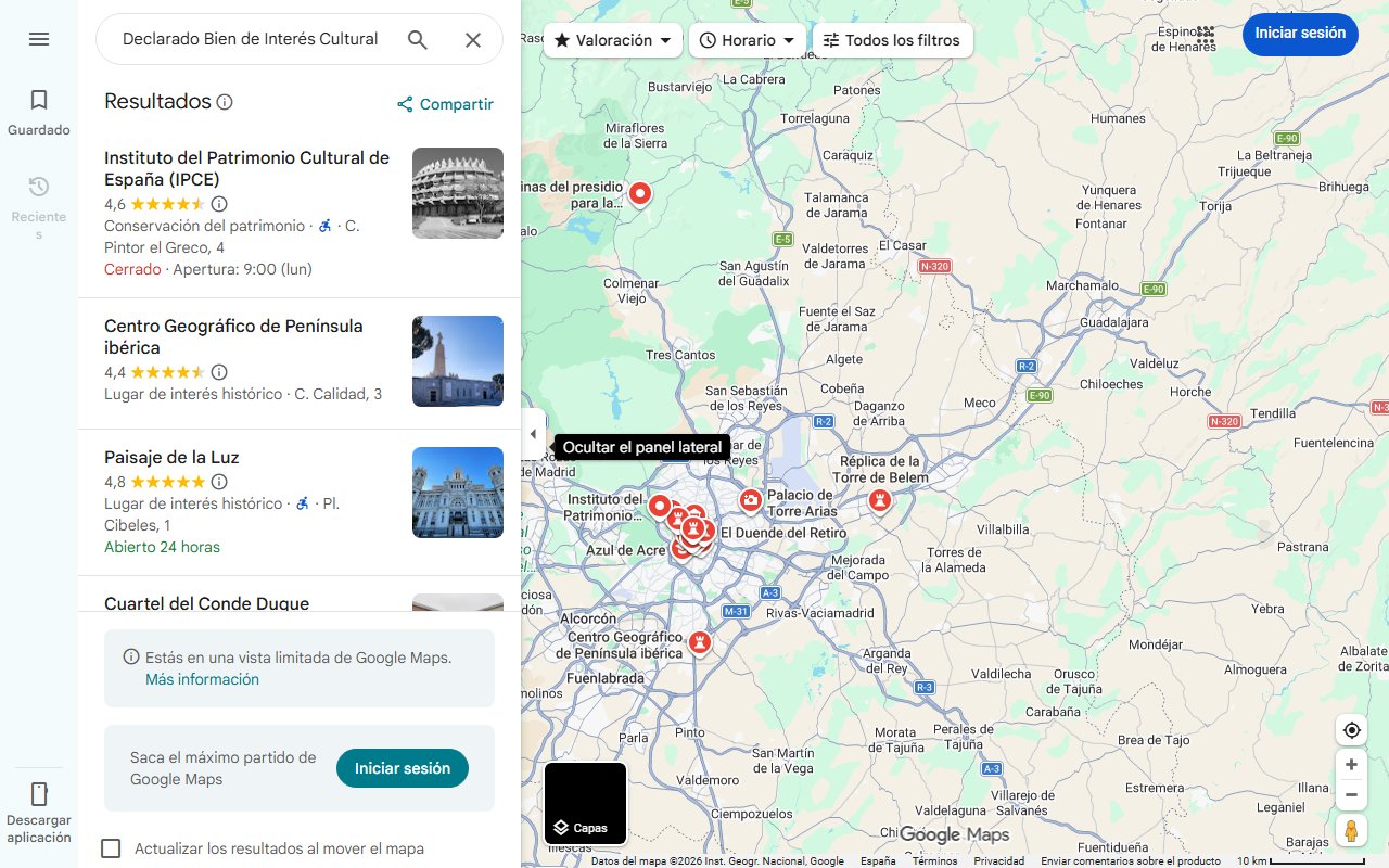 Mapa de Declarado Bien de Interés Cultural: el pueblo de Palencia con un castillo medieval y calles empedradas