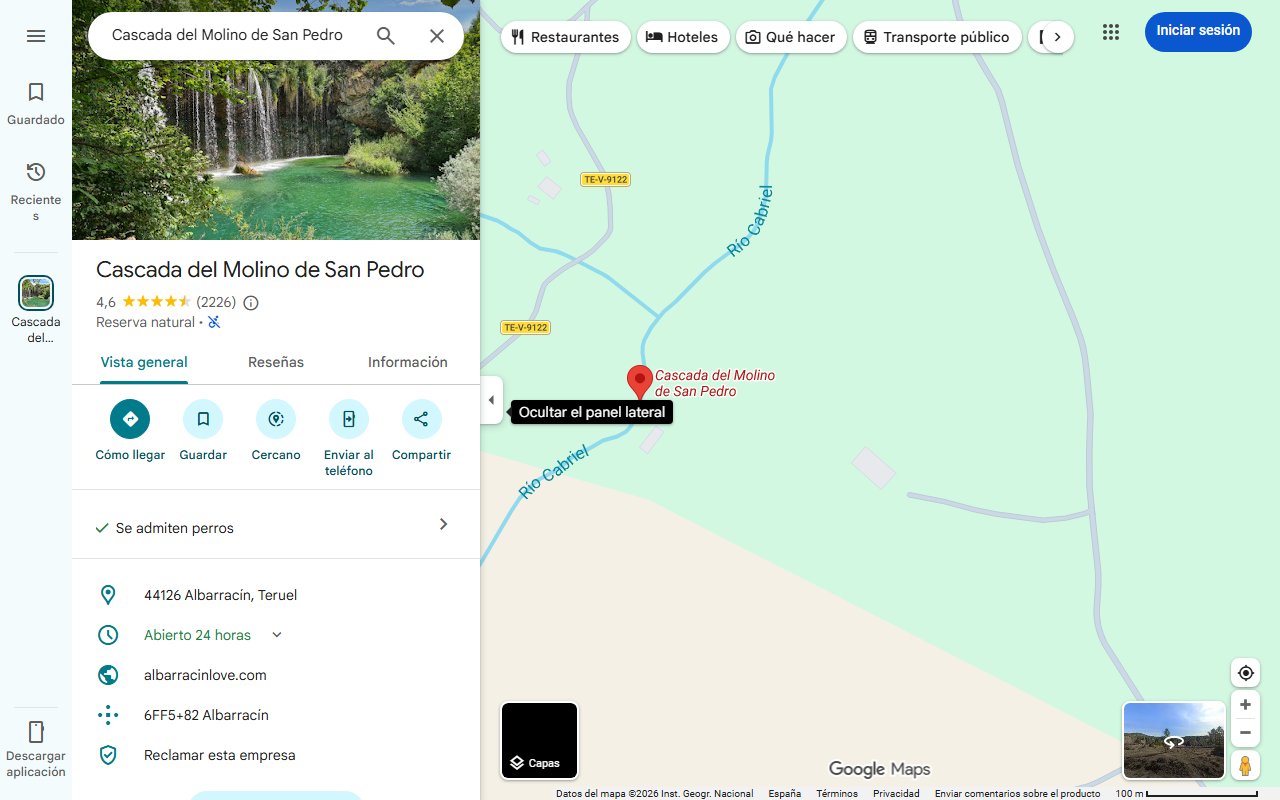 Mapa de Esta es la impresionante cascada que antiguamente movía el molino de este pequeño pueblo de Teruel