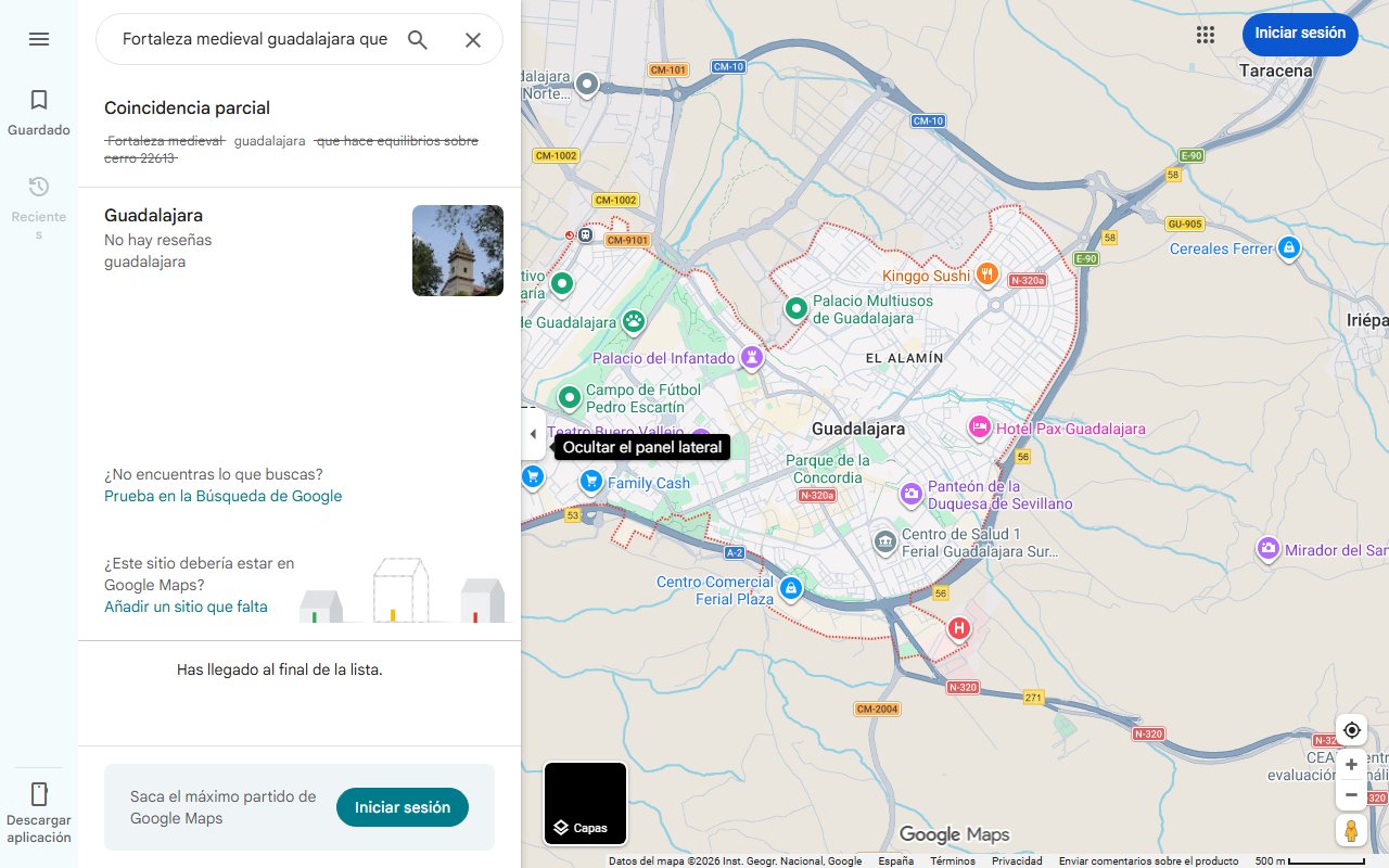 Mapa de Fortaleza medieval guadalajara que hace equilibrios sobre cerro 22613
