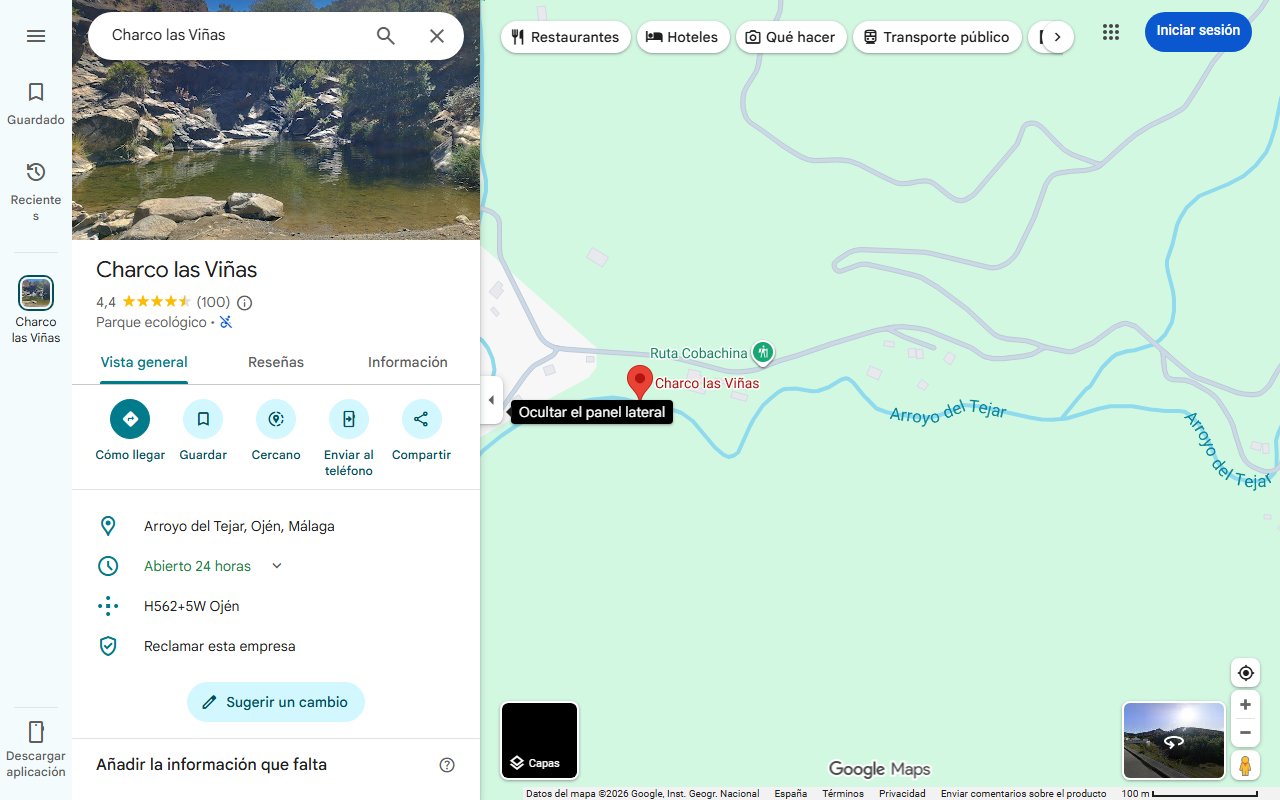 Mapa de La piscina natural secreta de Málaga: cómo visitarla en un paraje protegido que pocos conocen