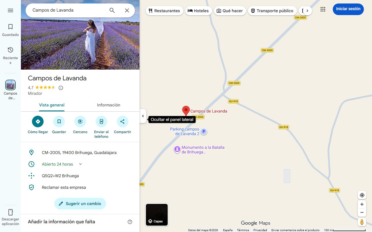 Mapa de Ni la lavanda de Brihuega ni los cerezos en flor del Valle del Jerte: este es el campo de flores más precioso de la primavera, está a sólo dos horas de Madrid y casi nadie lo conoce todavía